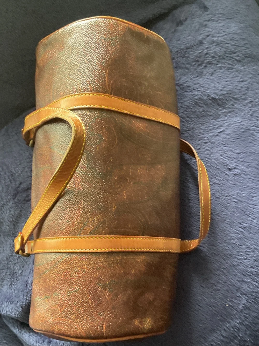 Etro Brown Leather Duffel Bag with Tan Straps